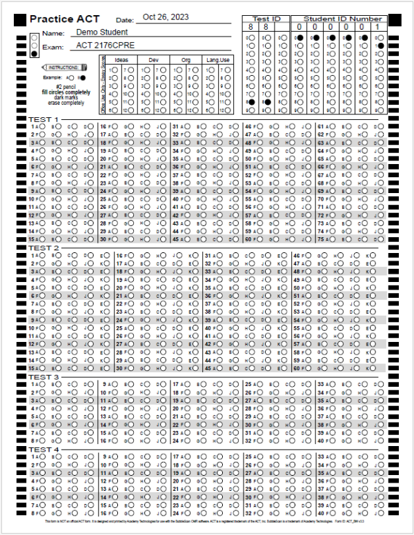 ACT paper bubble answer sheet
