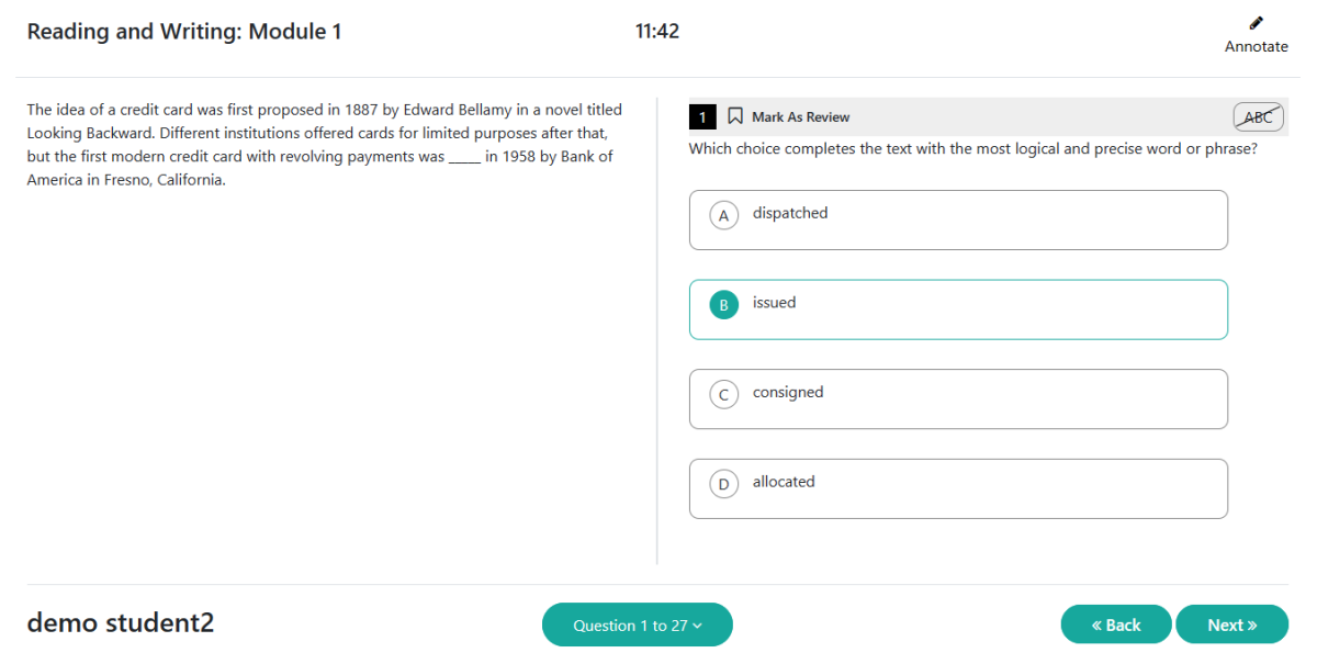 Digital SAT practice test in Online Score Tracker
